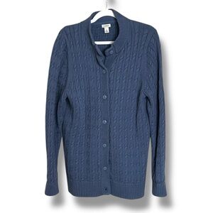 L.L.Bean Blue Purple Cable Knit Cotton Button Up Cardigan Size Large